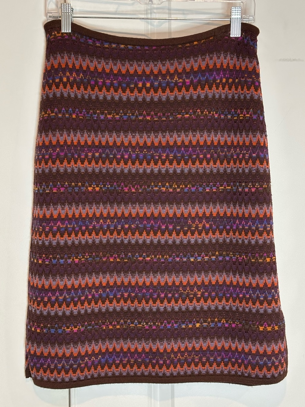 Missoni Brown Orange Purple Wool Blend Chevron Knit Pencil Skirt 44/8